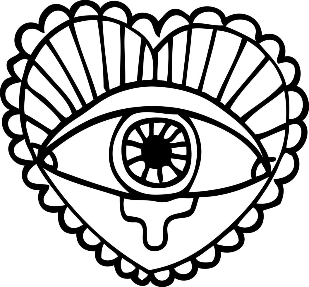line drawing cartoon crying eye heart tattoo symbol vector