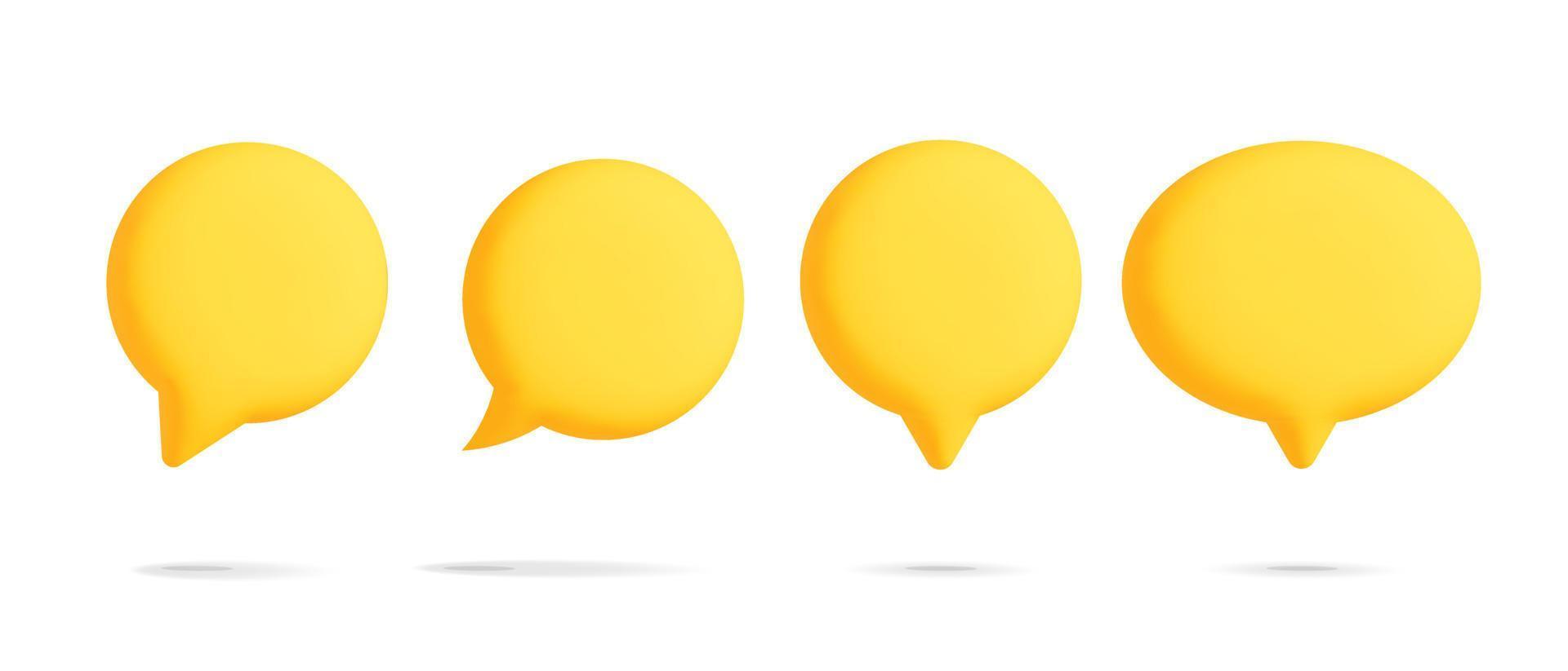 Set of 3d vector realistic render yellow round speech bubble balloon in different shape design