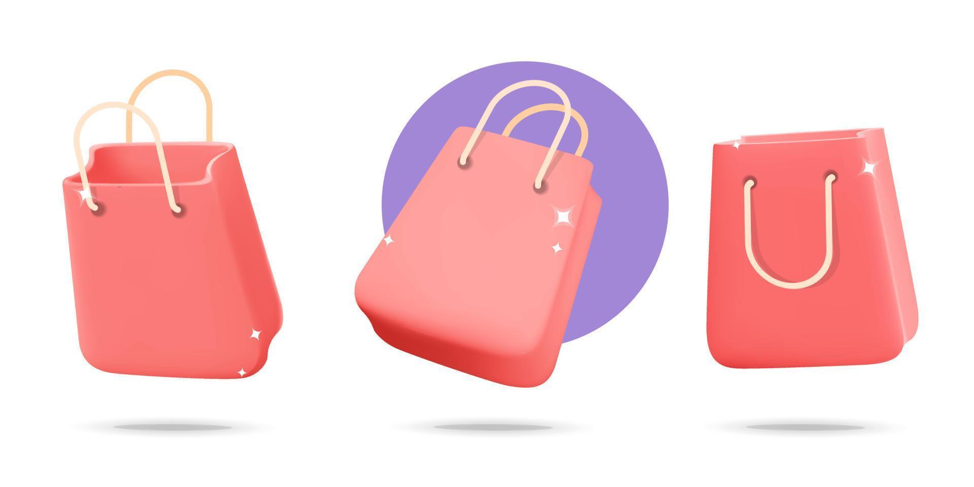 3d vector collection realistic render online shopping bag in different view icon design