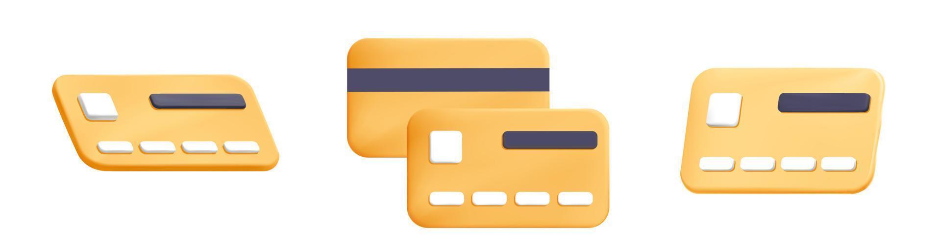Set of 3d vector  yellow credit cards for online paying and shopping  icon design