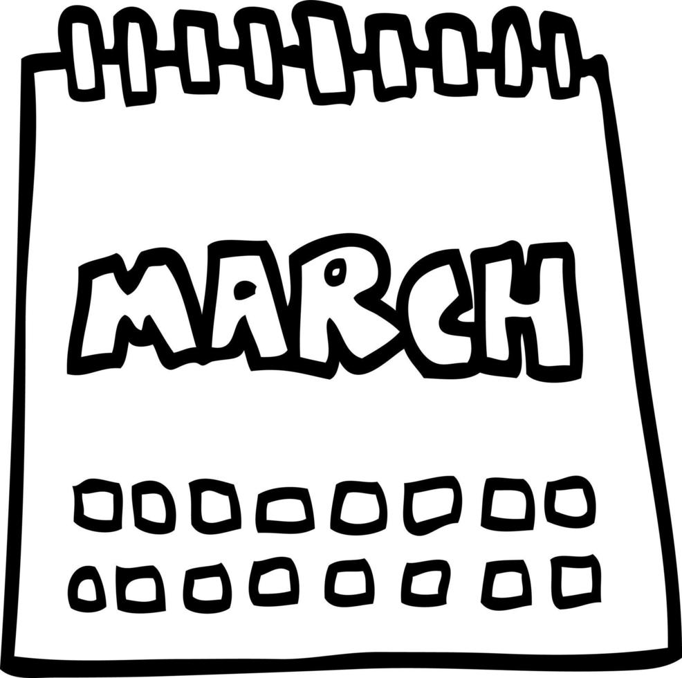 line drawing cartoon calendar showing month of march vector