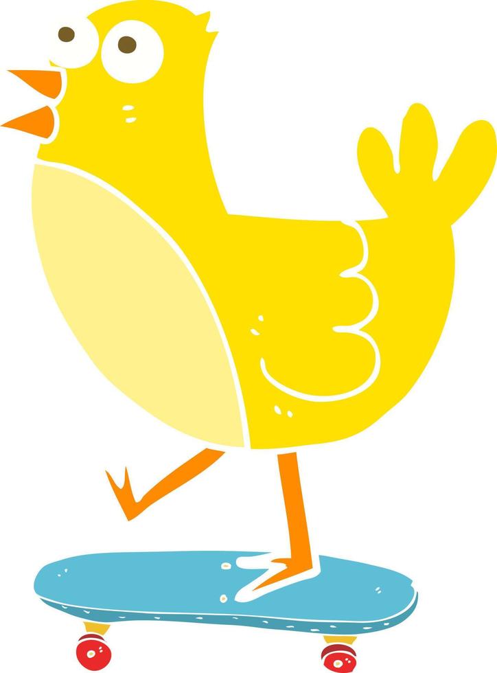 flat color illustration of a cartoon bird on skateboard vector