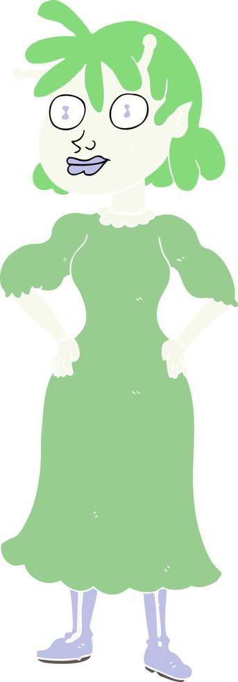 flat color illustration of a cartoon alien woman vector
