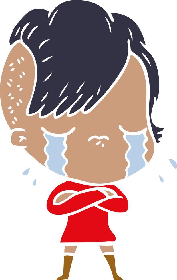 flat color style cartoon crying girl vector