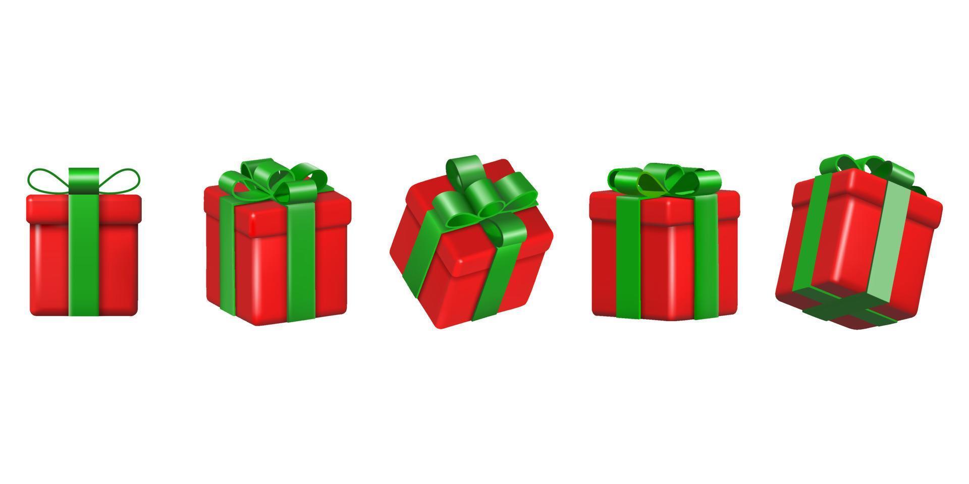 conjunto de cajas de regalo 3d aisladas para fondos de navidad y cumpleaños vector