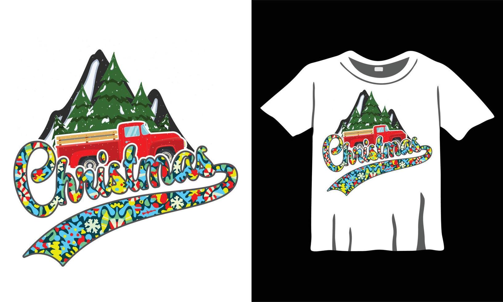 Christmas T-Shirt Design Template with Christmas tree and Christmas pattern for Christmas Celebration. Good for Greeting cards, t-shirts, mugs, and gifts. For Men, Women, and Baby clothes vector
