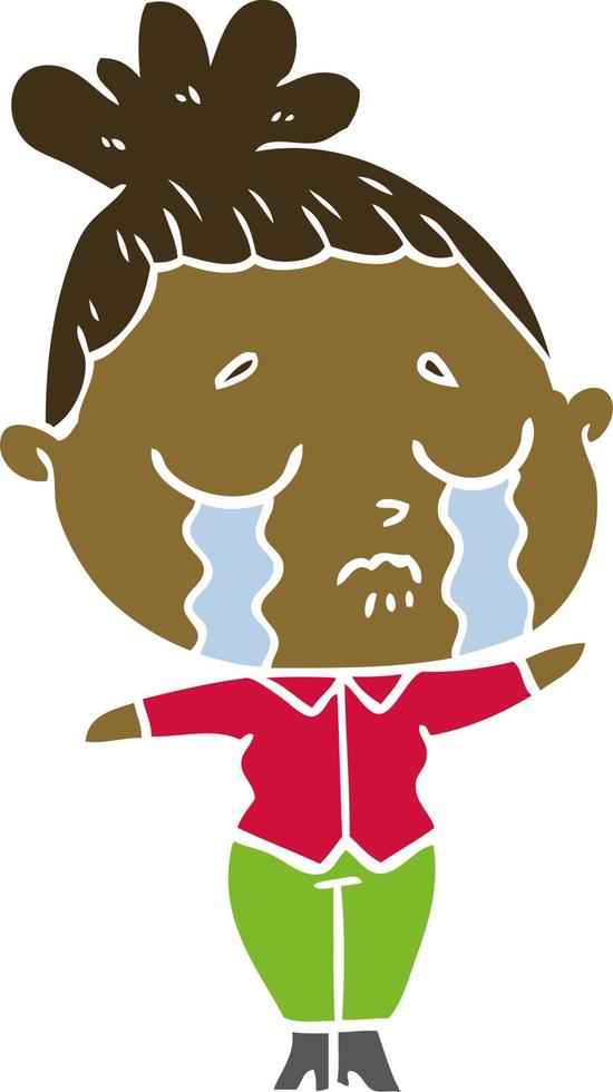 flat color style cartoon crying woman vector