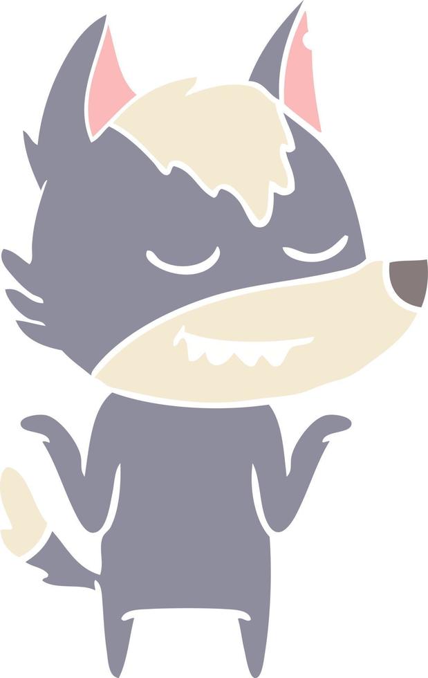 friendly flat color style cartoon wolf vector