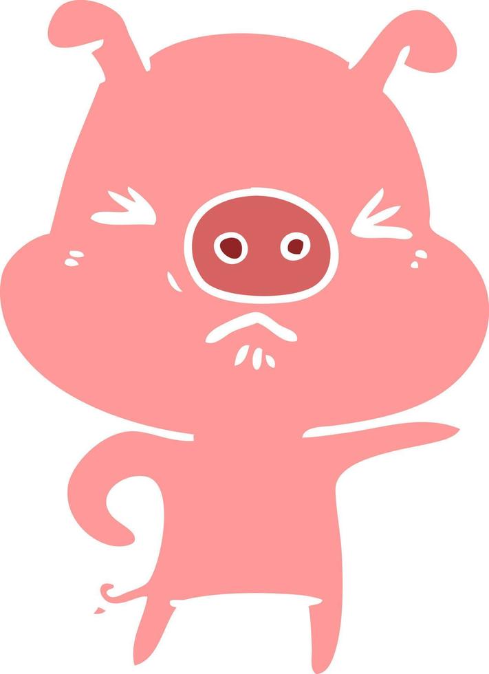 flat color style cartoon angry pig vector