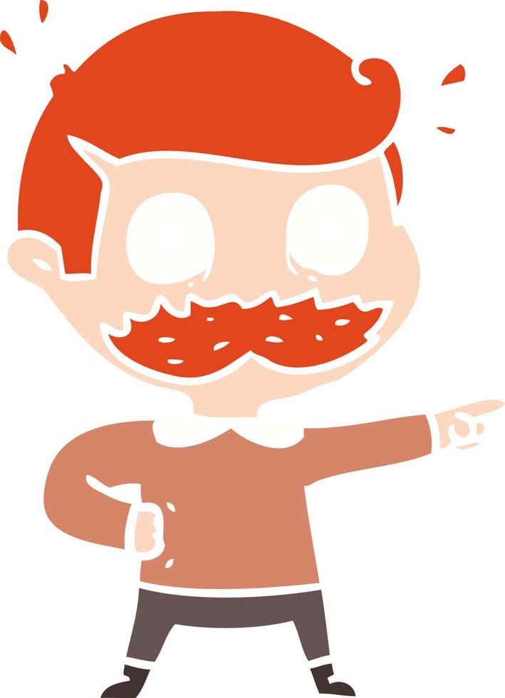 flat color style cartoon man with mustache shocked vector