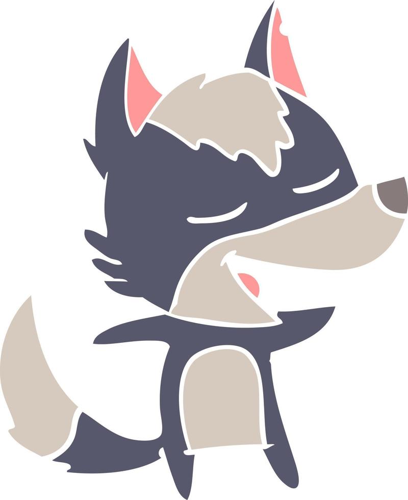 lobo de dibujos animados de estilo de color plano riendo vector