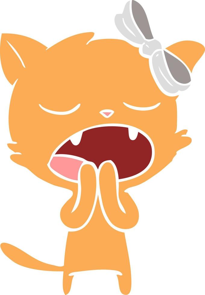 flat color style cartoon yawning cat vector