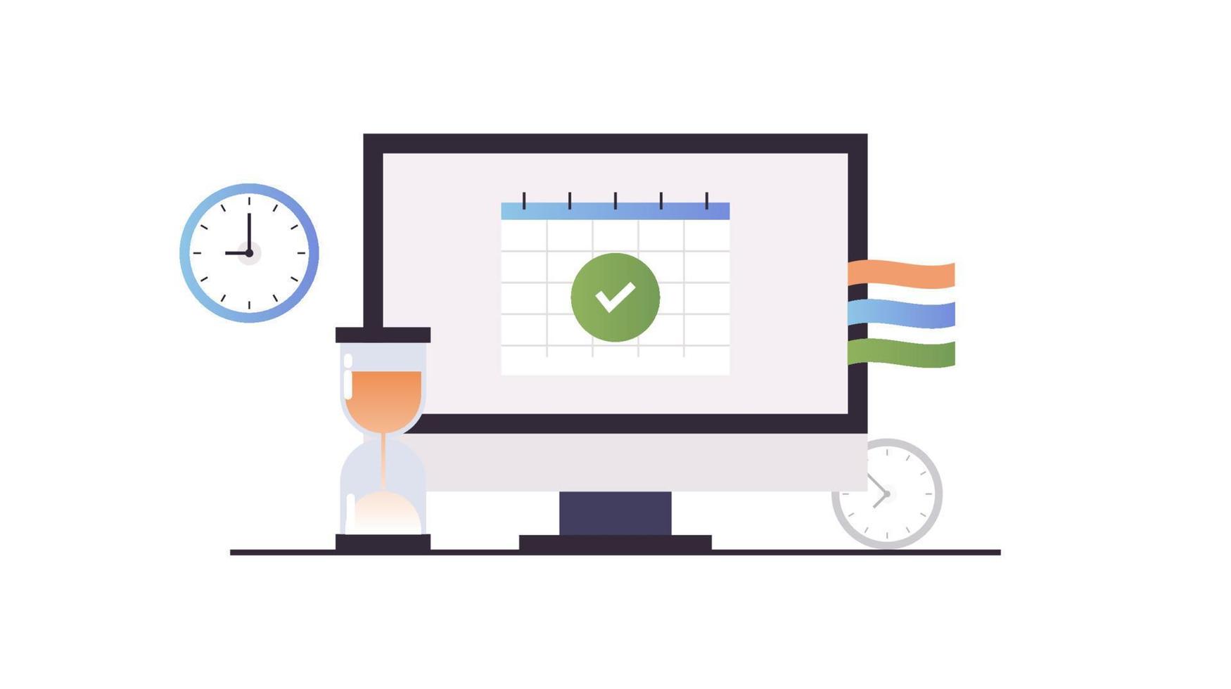 programar la planificación y las tareas de trabajo, completar la lista de verificación, hacer el calendario usando el calendario, el concepto de organización empresarial ilustración vectorial plana. vector