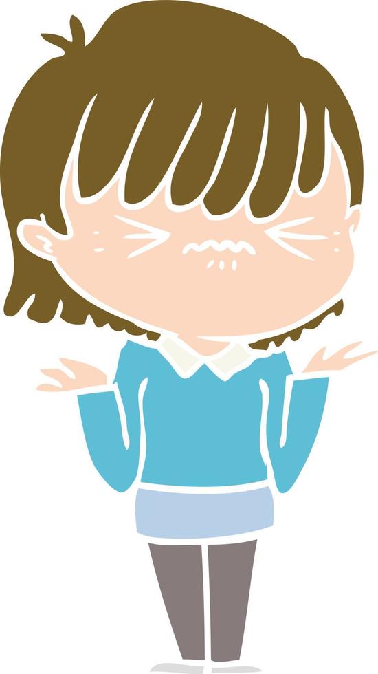 annoyed flat color style cartoon girl vector