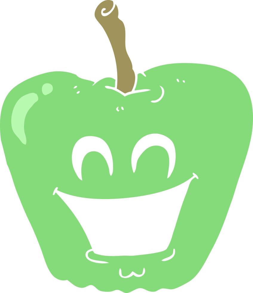 ilustración de color plano de una manzana sonriente de dibujos animados vector