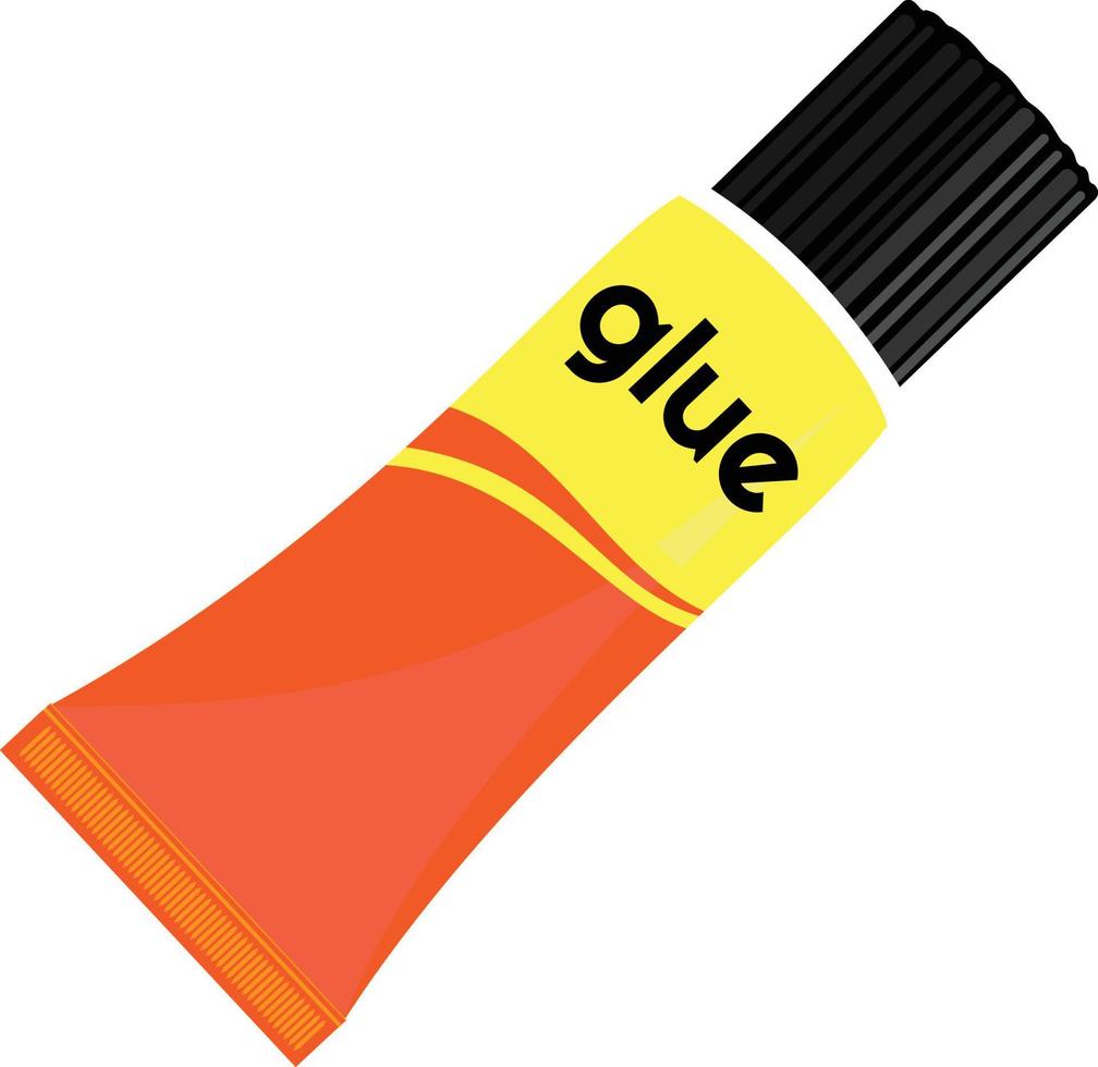 botella de pegamento con tapa negra y tubo amarillo anaranjado vector