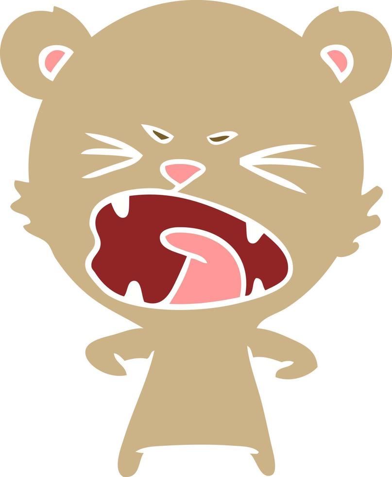 angry flat color style cartoon bear vector