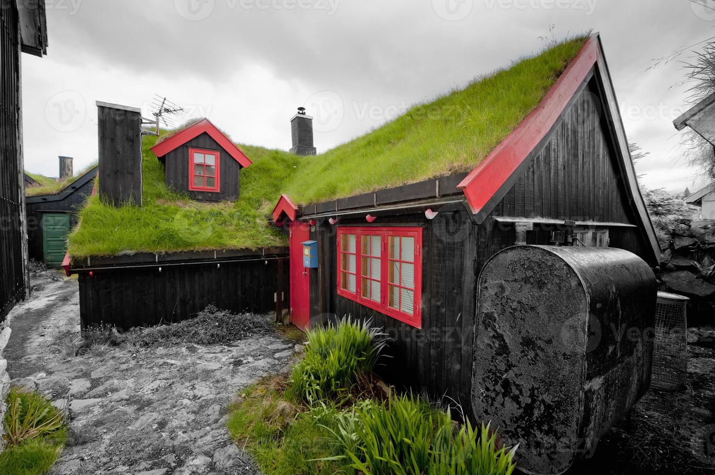 Far Oer downtown grass roof wood house photo