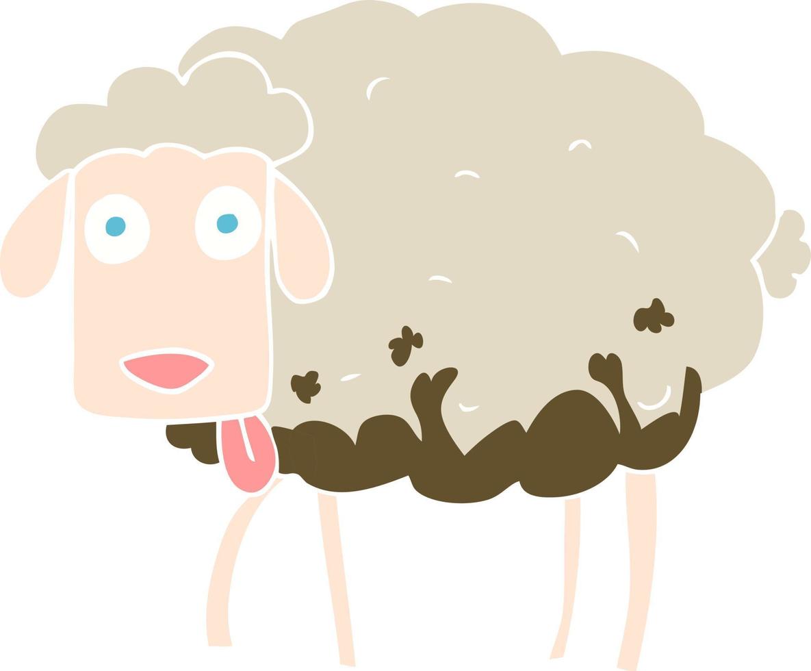 flat color illustration of a cartoon muddy sheep vector