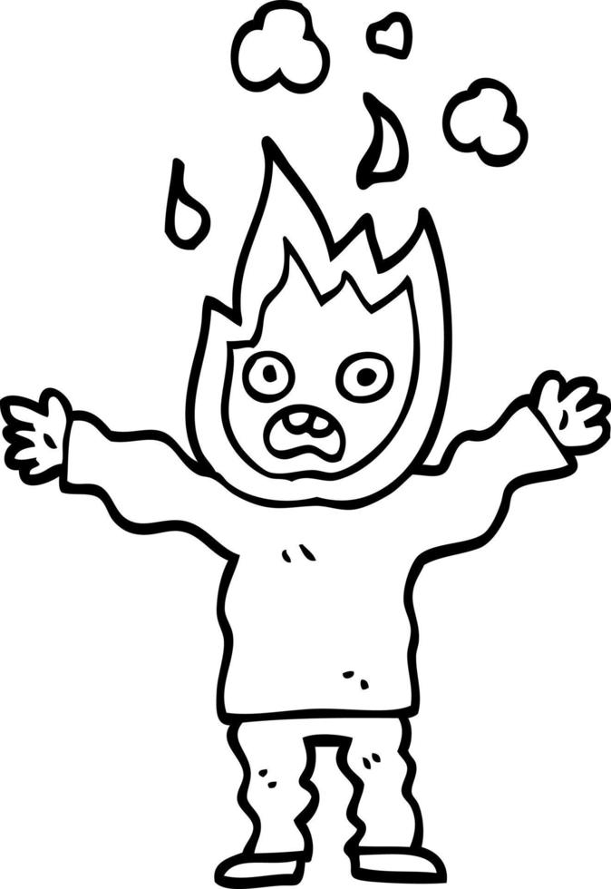 line drawing cartoon man with head on fire vector