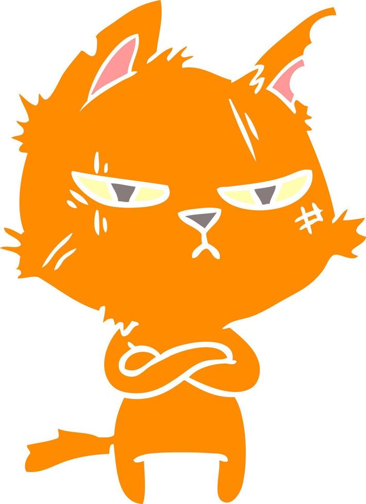 tough flat color style cartoon cat folding arms vector