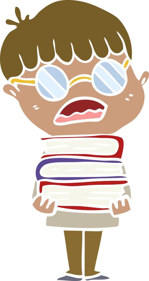 flat color style cartoon boy with books wearing spectacles vector