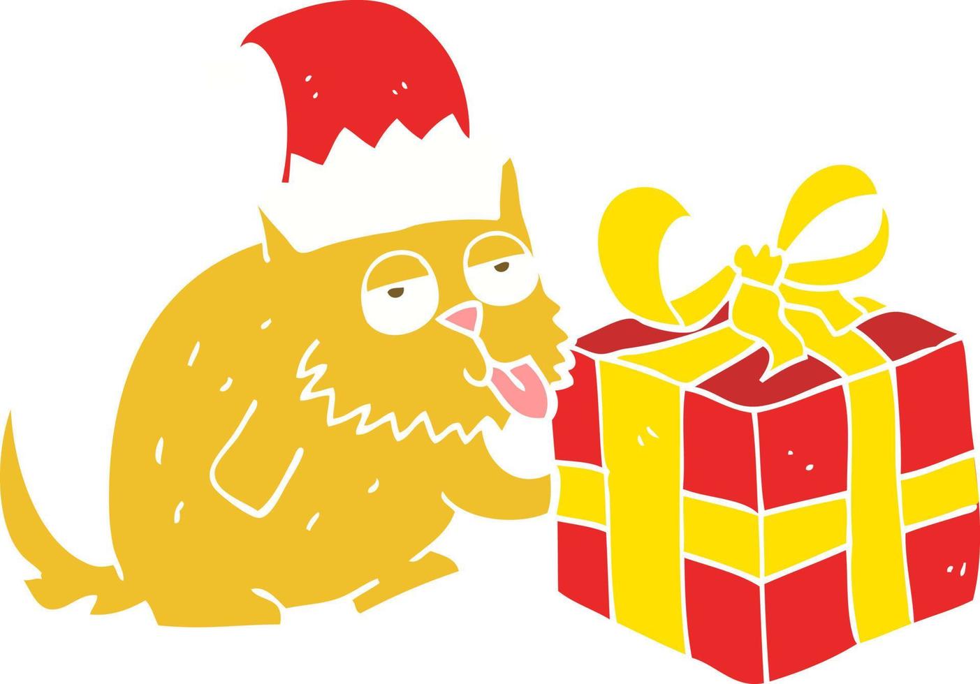 flat color illustration of a cartoon cat with present vector