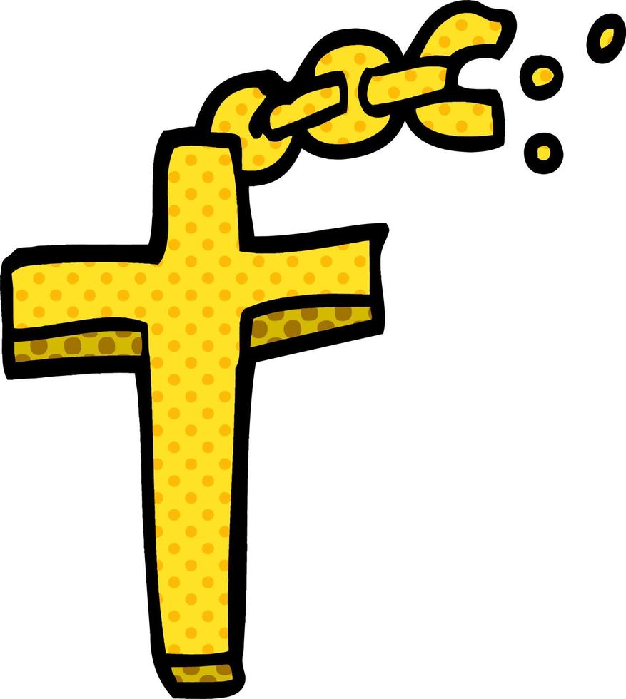 cartoon doodle crucifix on chain vector