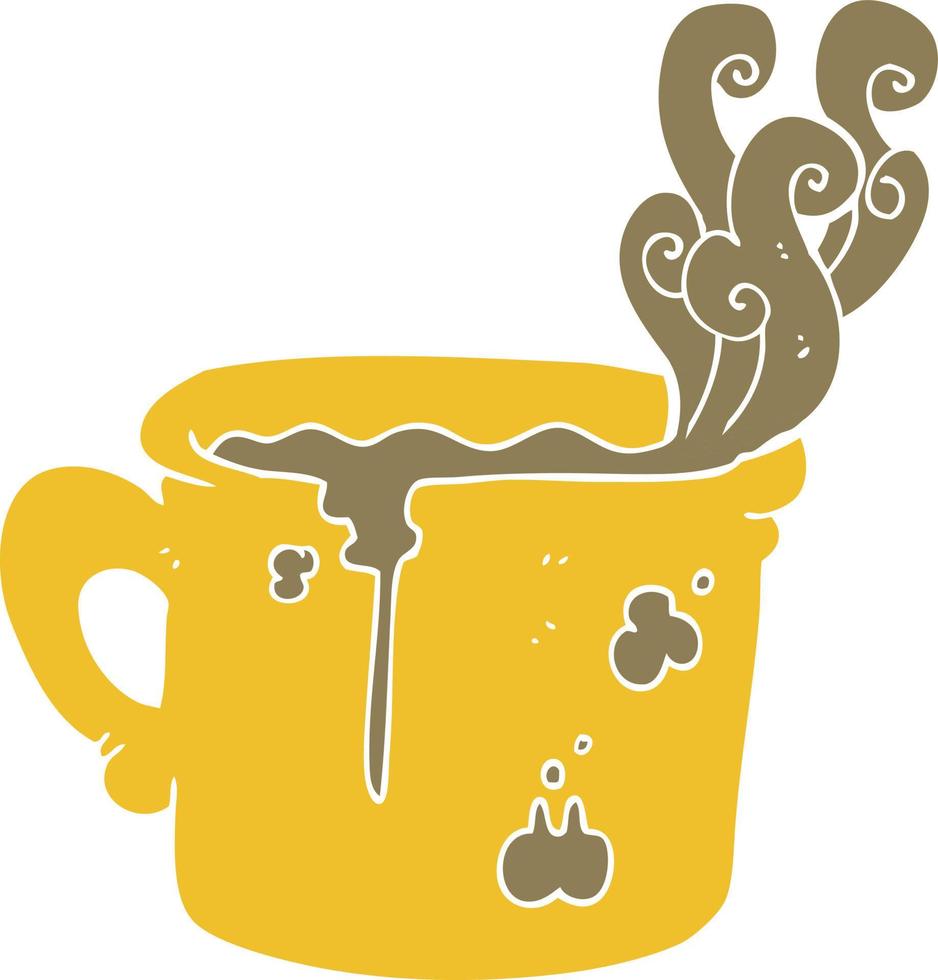 flat color illustration of a cartoon old coffee cup vector