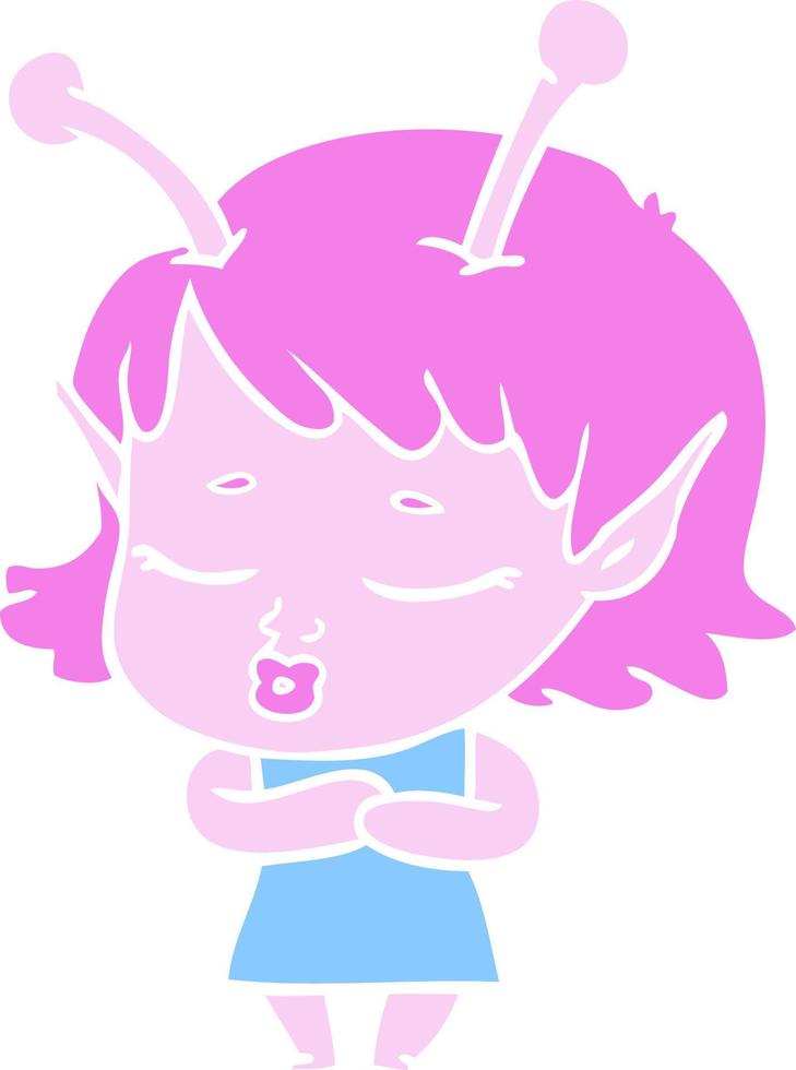 cute alien girl flat color style cartoon vector