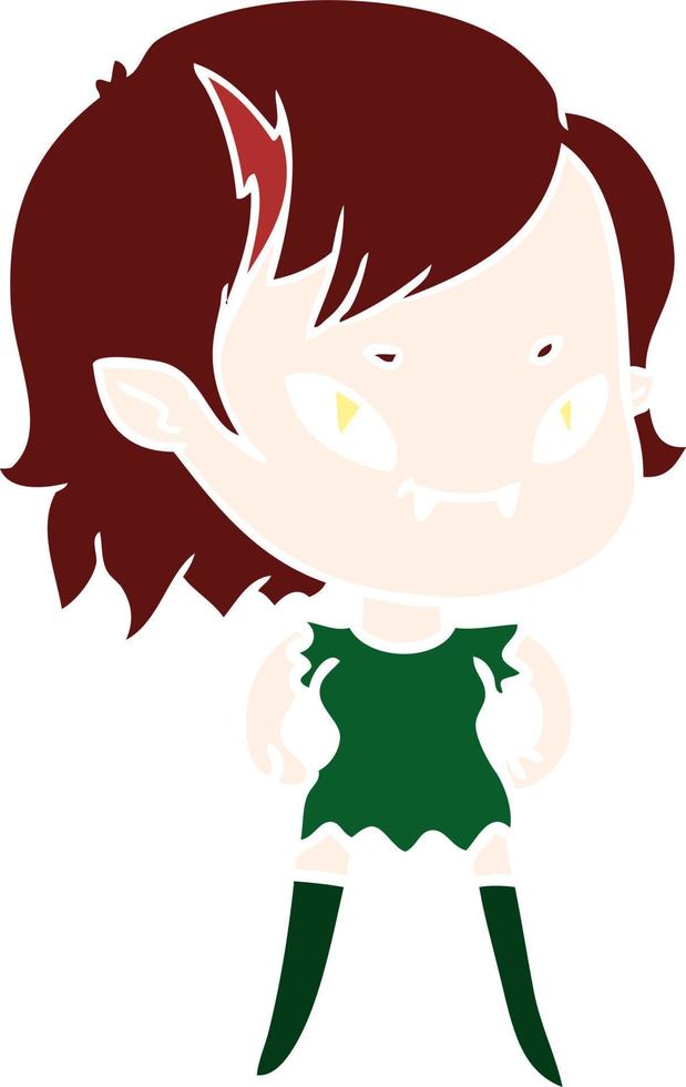 chica vampiro amigable de dibujos animados de estilo de color plano vector