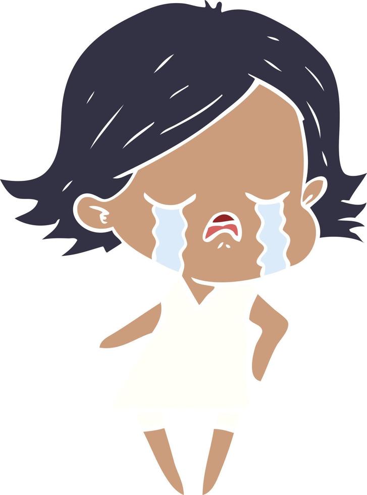 flat color style cartoon girl crying vector