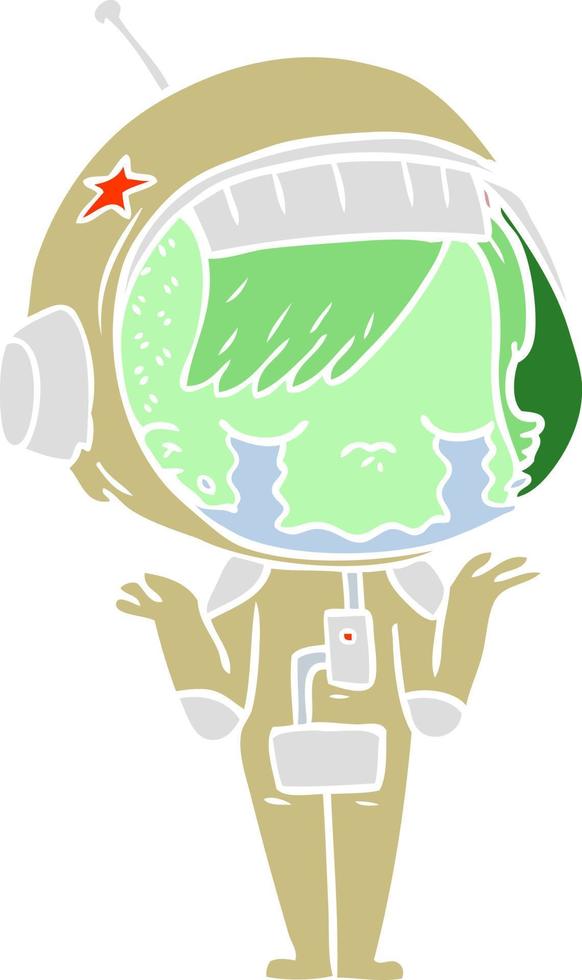 flat color style cartoon crying astronaut girl vector