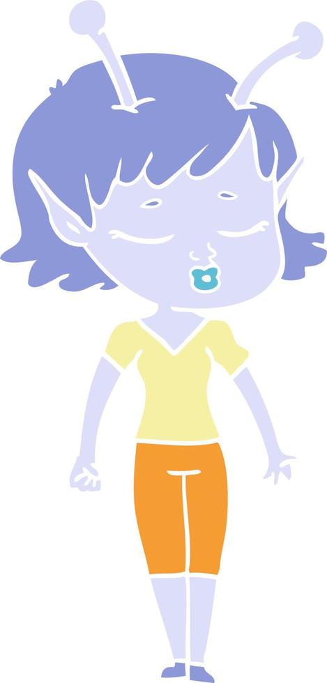 cute alien girl flat color style cartoon vector