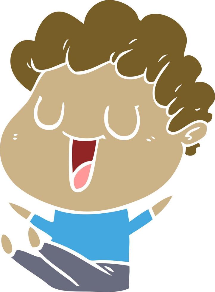laughing flat color style cartoon man vector