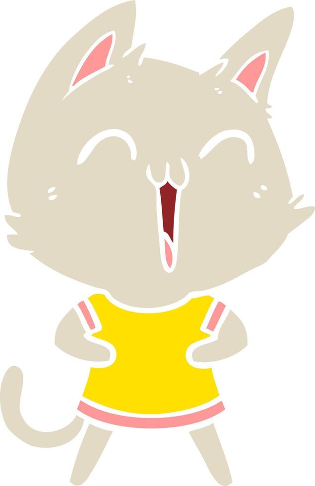 happy flat color style cartoon cat vector