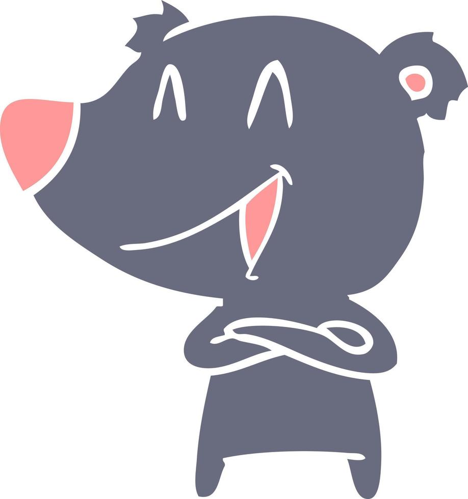 oso riendo con los brazos cruzados dibujos animados de estilo de color plano vector