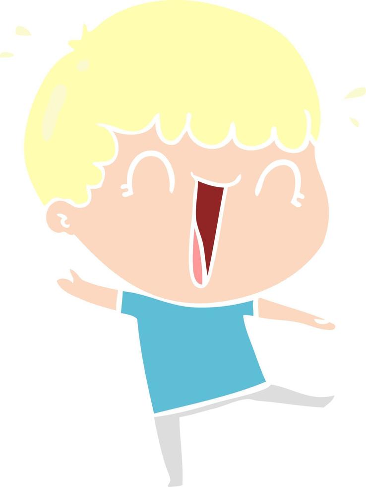 laughing flat color style cartoon man vector