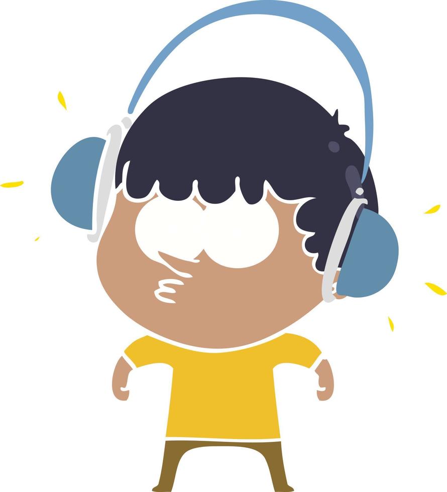 flat color style cartoon boy listening to headphones vector