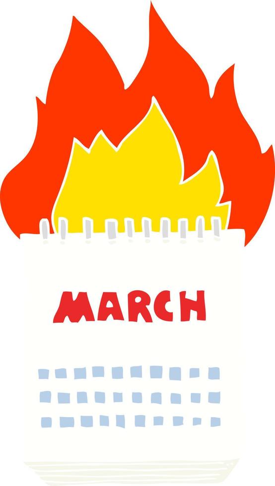 flat color illustration of a cartoon march calendar vector