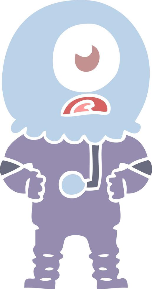 flat color style cartoon cyclops alien spaceman vector