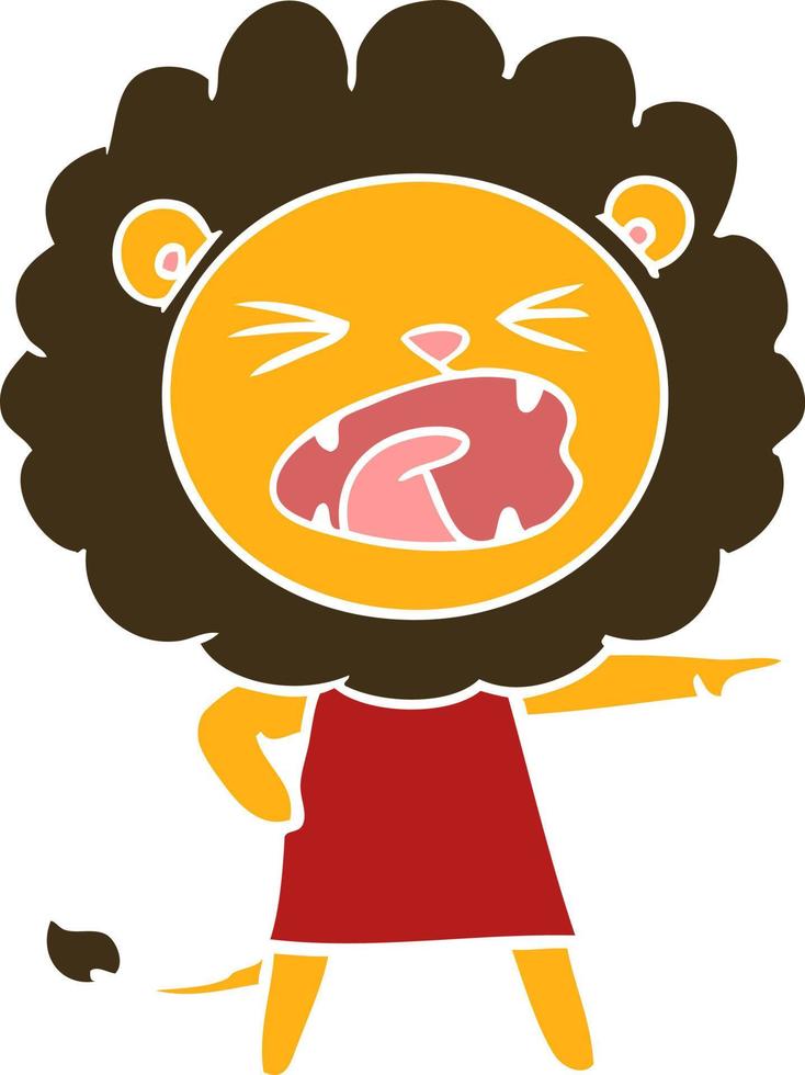 león enojado de dibujos animados de estilo de color plano en vestido vector