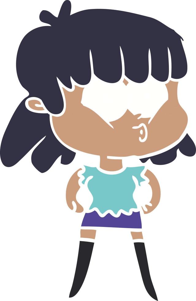 niña silbando de dibujos animados de estilo de color plano vector