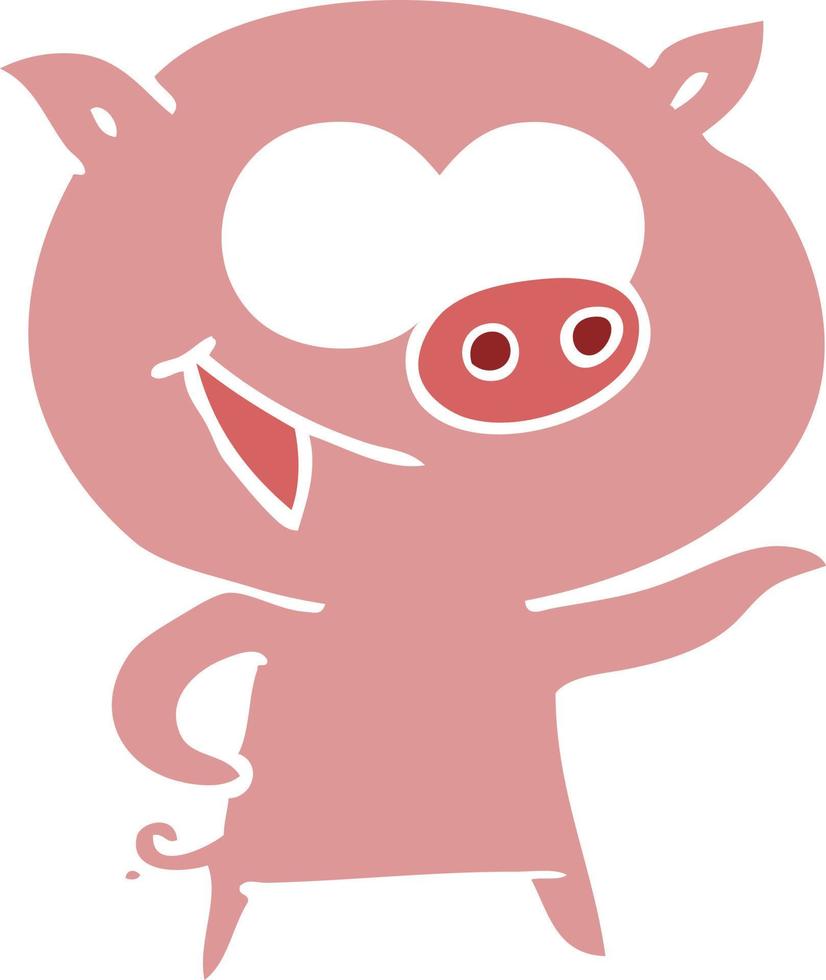 cheerful pig flat color style cartoon vector