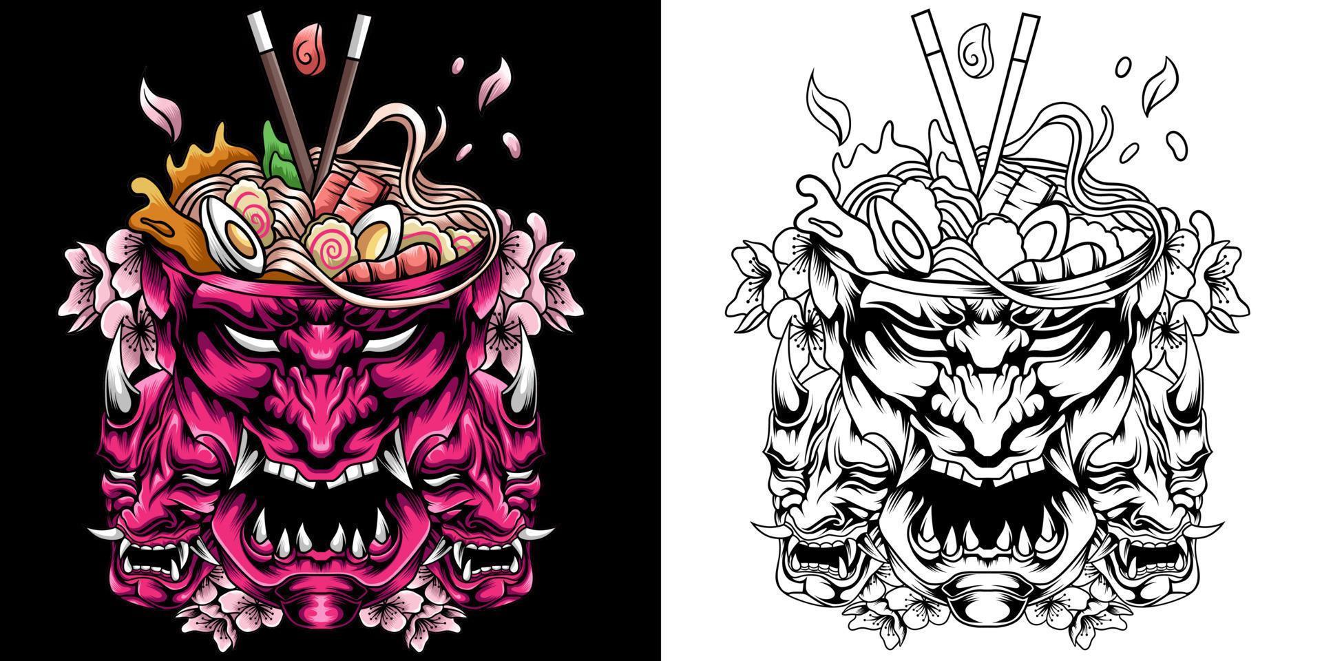 Oni mask Ramen vector illustration