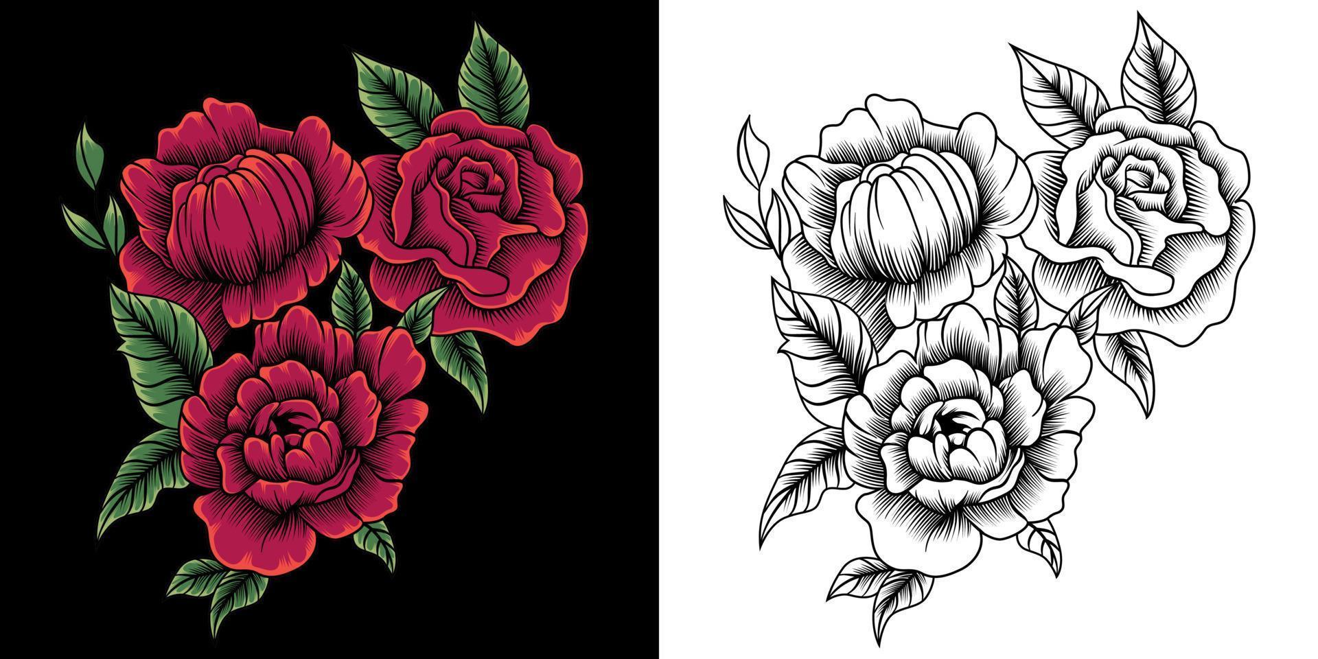 rose flowers vector illustration isolated on dark background