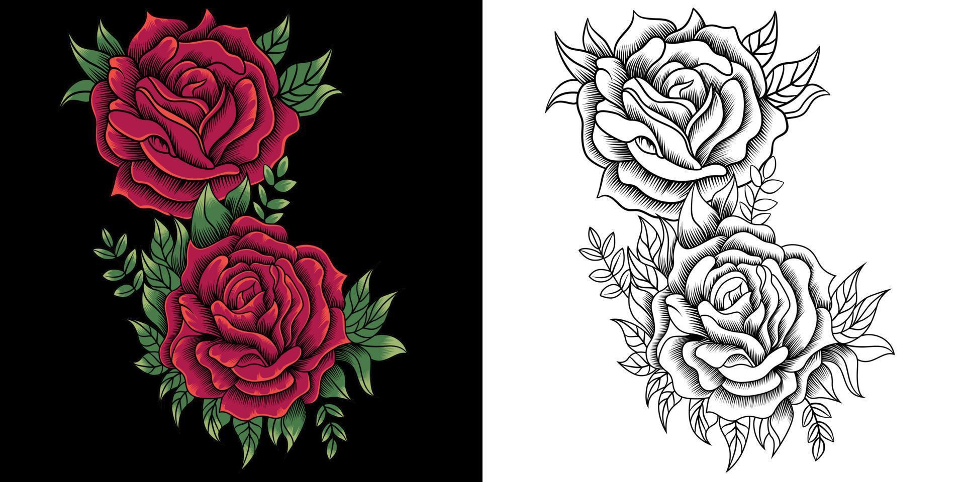 Ilustración de vector de flores color de rosa aislado sobre fondo oscuro