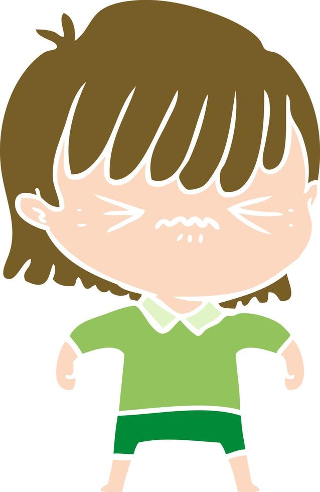 annoyed flat color style cartoon girl vector