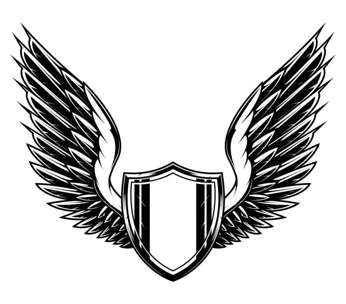 A Shield with Wings Behind vector