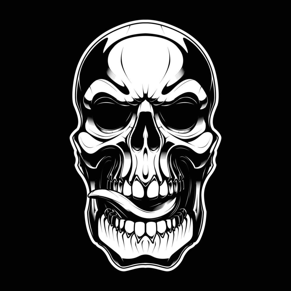 Skull Sticking out Tongue Black and White Vector